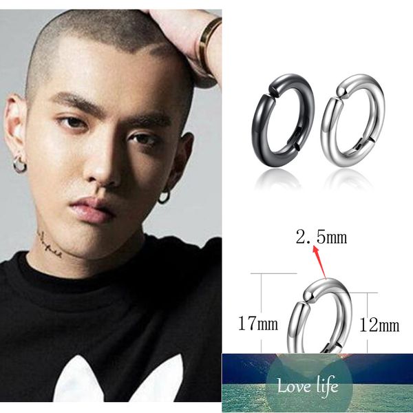 

new simple stainless steel no piercing ear circle earrings for women men gold/steel/black color fake earrings popular jewelry, Silver
