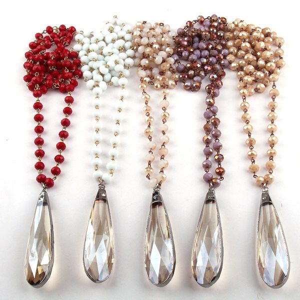 

fashion bohemian jewelry glass crystal rosary chain glass drop pendant necklaces for women jewelry, Silver