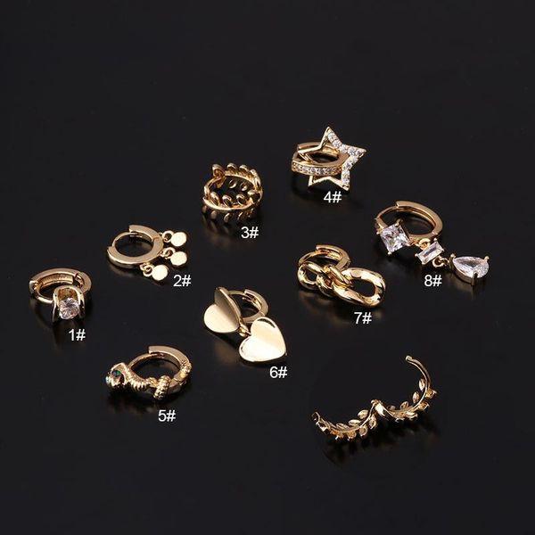 

hoop & huggie 1piece leaf star snake earrings for women 2021 trendy jewelry geometric shape metal texture heart gifts teens, Golden;silver
