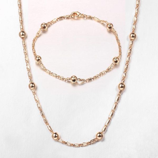 

earrings & necklace bracelet set for women girls 585 rose gold filled beaded satellite link chains jewelry gift hcs26, Silver