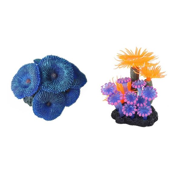 

decorations aquarium plant artificial coral blue & fish home soft resin tank