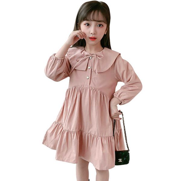 

dresses for girls solid color party spring autumn kids big bow school costume 6 8 10 12 14 210528, Red;yellow