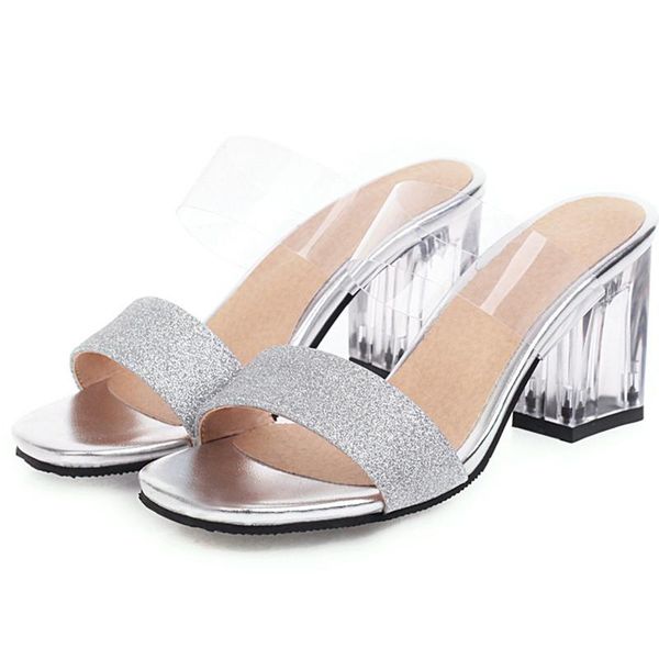 

slippers agodor clear heels mules transparent shoes women high outdoor 2021 summer block heel female big size 12, Black