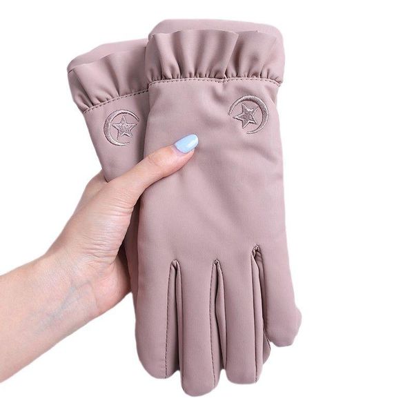 

five fingers gloves winter women keep warm touch screen plus velvet fluffy thicken fashion outdoor waterproof cycling drive ski mittens, Blue;gray