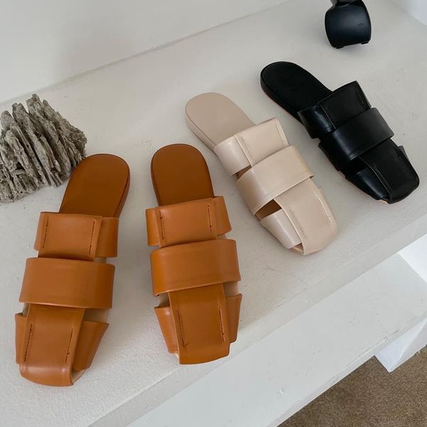 

2021 women slippers fashion flat heel slides shoes for woman weave slip on mules casual female flip flops summer ladies slippers, Black
