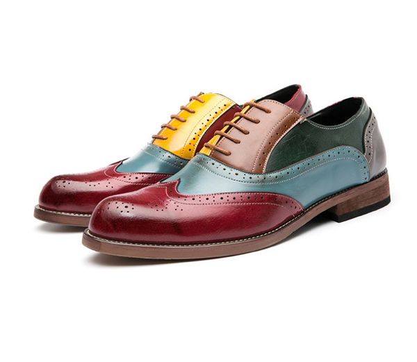 

big size 6 to 13 men's dress oxford shoes cap toe leather handmade brogue wedding party formal shoe for men, Black