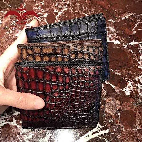 

wallets genuine crocodile leather custom handmade,brown/blue/grey/burgundy short wallet / purse for men/lady drop shiopping, Red;black