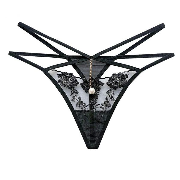 

women's panties aiiou women t-back g-string and thongs mesh pearl female low-waist briefs transparent exotic lingerie underwear, Black;pink