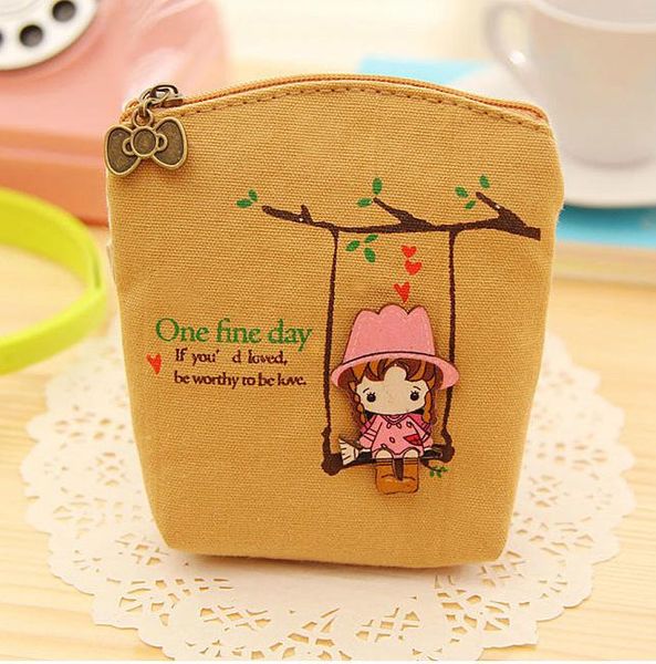 

wallets sweeping girl's change wallet fashion short portable small canvas cartoon coin, Red;black