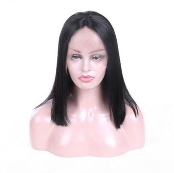

short bob women full lace frontal wigs 100% brazilian human hair wig straight wigs, Black;brown