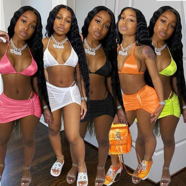 

women's swimwear neonbabipink 3 piece set (bikini set+skirt) bathing suit for women dress summer 2021 swimsuits matching sets n60-ca19, White;black