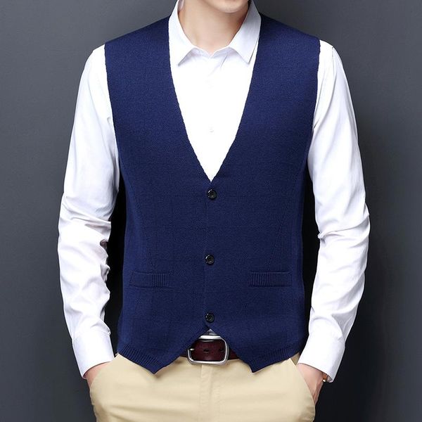 

male cashmere vest fashion design buttons cardigan sleeveless sweater handsome office man wool knit coat, White;black