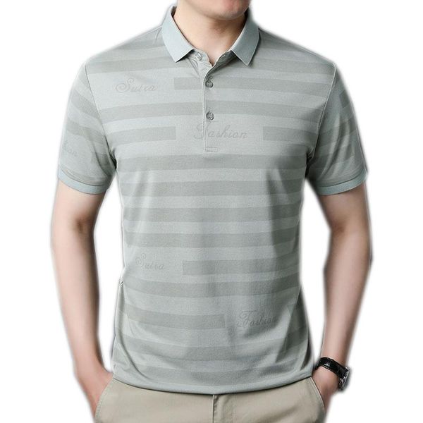 

men's polos mens shirt brand logo silk short sleeve for summer stripes letters business fashion smart casual a07160945, White;black