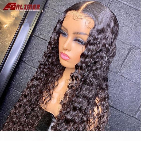 

wet water wave lace front wig middle part lace front wigs pre plucked human hair wigs for women 150% density remy hair, Black;brown
