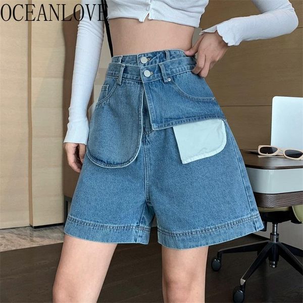 

women's jeans oceanlove irregualar femme high waist streetwear 2021 spring summer loose woman pants fashion korean vintage, Blue