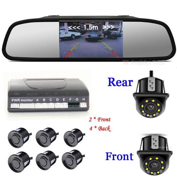 

car rear view cameras& parking sensors 2021 dual core video sensor reversing radar all-in-one connect 5'' mirrir monitor & rearvie