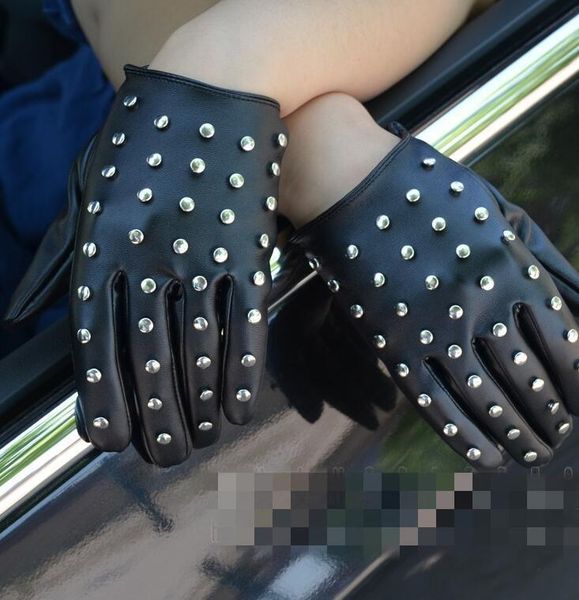 

five fingers gloves fashion women' punk rivets pu leather female accessories black motorcycle r3222, Blue;gray