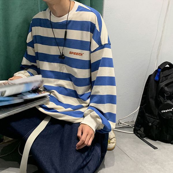 

2021 new striped t shirt men oversized t-shirt casual style streetwear fashion autumn long sleeve shirts males d7ww, Black