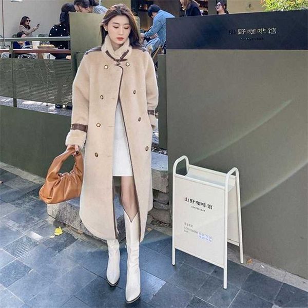 

winter long warm thick faux fur coat women with belt loose casual stylish korean fashion jackets double breasted overcoat 211124, Black