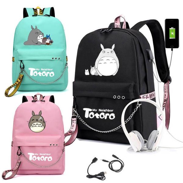 

backpack totoro 3d printing travel softback women mochila school space notebook girls usb backpacks