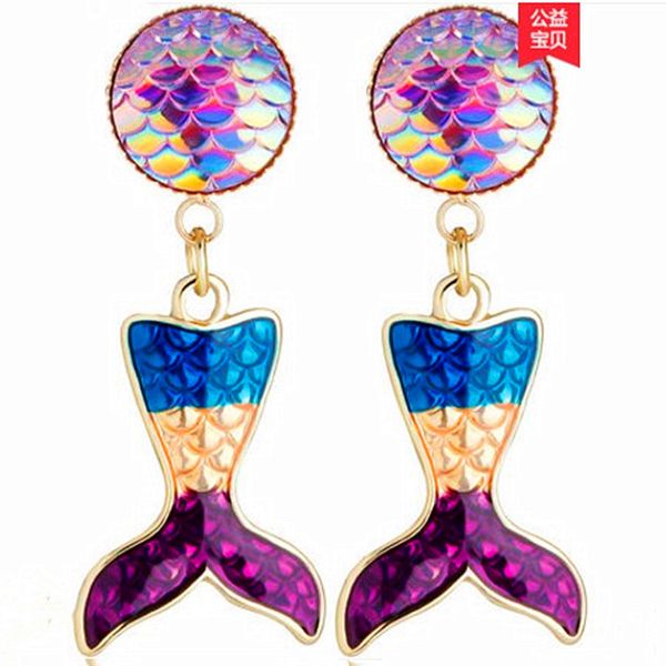 

origin alloy beauty fishtail earrings female creative fishscale earrings, Golden
