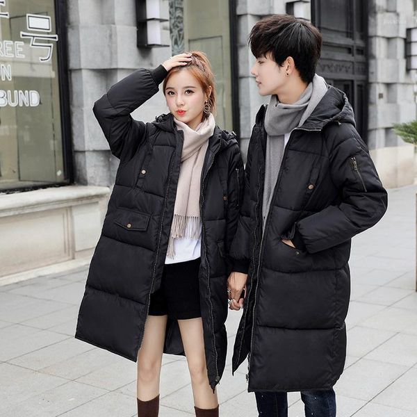 

2019 long down cotton padded women's thick loose couple cotton coat men and women winter large size coat by1801, Black