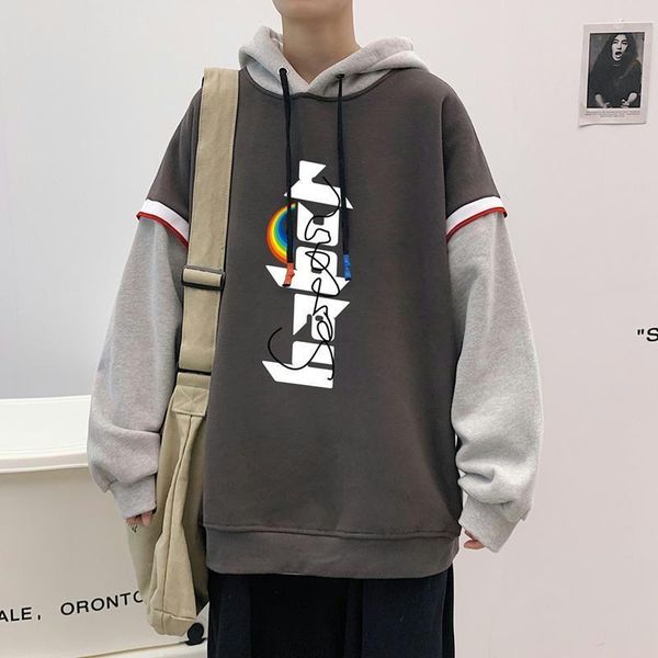 

men's hoodies & sweatshirts fake two-piece sweater hooded spring and autumn loose long sleeved letter print sweatshirt, Black
