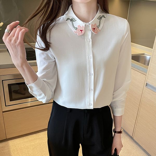 

women's blouses long sleeve women's fashionable lapels thin shirts with solid colours 4rwm, Black