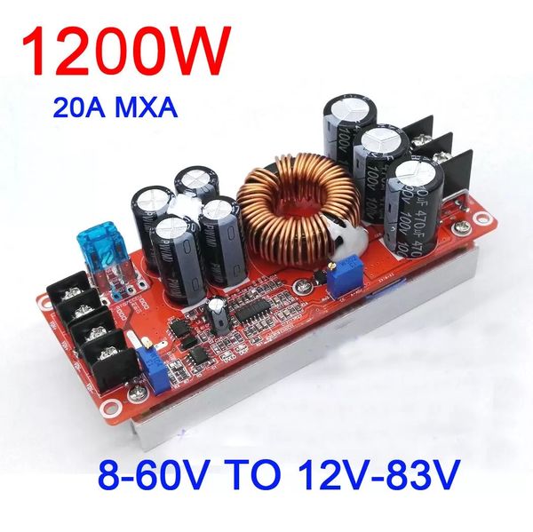 Circuitos Integrados 1200W 20A DC-DC Conversor Boost Módulo de Fonte de Alimentação 8-60V Step-up para 12V-83V 24V 48V 19V 72V Tensão regulamentada