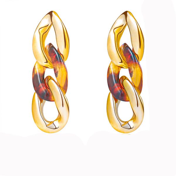 

trendy korea cuba bright gold color exaggerated metal buckle chain drop earring retro punk dangle earrings vintage jewelry, Silver
