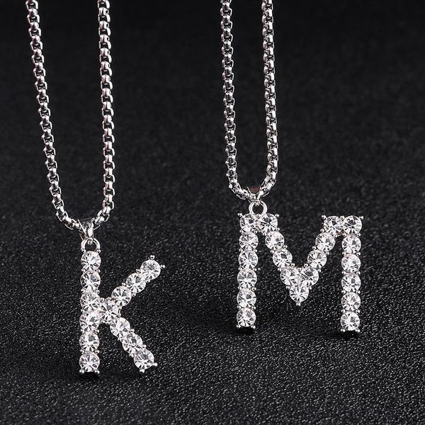 

pendant necklaces 26pcs/set wholesale trendy crystal 26a-z letter necklace for women shiny rhinestone chain statement jewelry gift in bulk, Silver