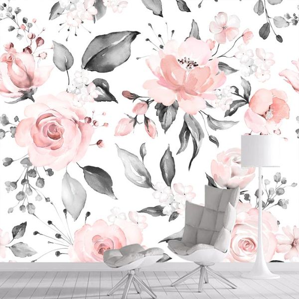 Tapeten Rosa Blumenmalerei PO Home Decor Wände Papier 3D-Wandbilder für Wohnzimmer Kontakt PVC-Wandrollen Drucke