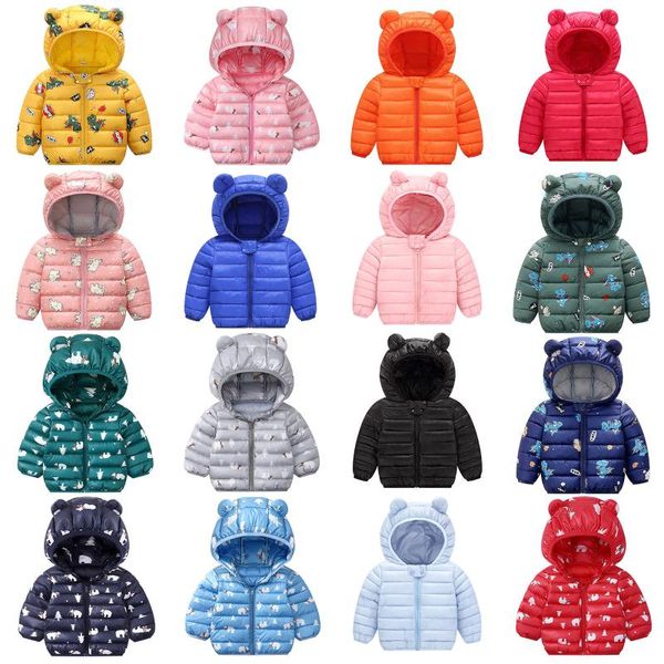 

down coat toddler kids baby hooded jacket cartoon thick warm windproof zipper coats boys girls winter clothes autumn outerwear, Blue;gray