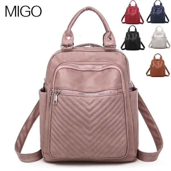 

backpack 2021 soft leather women's fashion portable multi-purpose v-embroidery