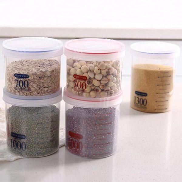 

storage bottles & jars transparent moisture-proof sealed can grain tank kitchen cereal crisper for dry oatmeal rice (red, 7