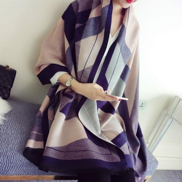 

scarves autumn and winter double-sided scarf dual use ladies warm cashmere shawl wild thick sun protection, Blue;gray