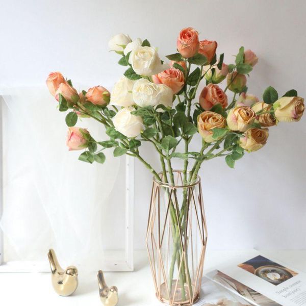 

1/4pcs dry burned five-head artificial rose home office decor wedding table flowers arrangement bouquet bride bouquet