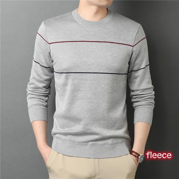

men's sweaters winter warm knit pullover sweater fashion casual big stripes fleece padded crew neck male brand clothes, White;black