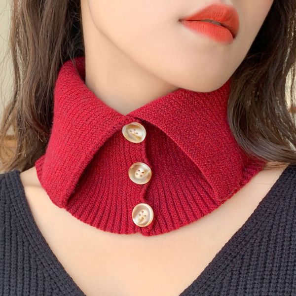 

2020 new autumn and winter scarf women's wool knitting warm button collar versatile protection fashion travel small neck cover, Blue;black