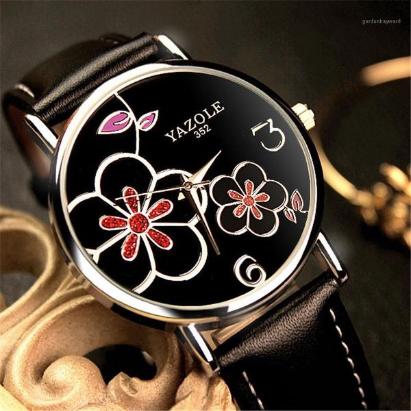 

wristwatches 2021 yazole lady watches red leather wristwatch bracelet colorful crystal women clocks girl, Slivery;brown
