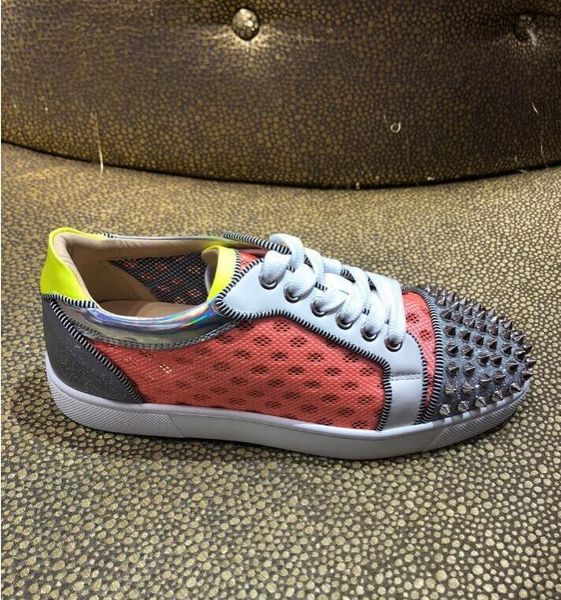 

ac spikes orlato mesh soft red bottom sneakers dress shoes flat,famous designer platform breathable red sole walking with box, Black