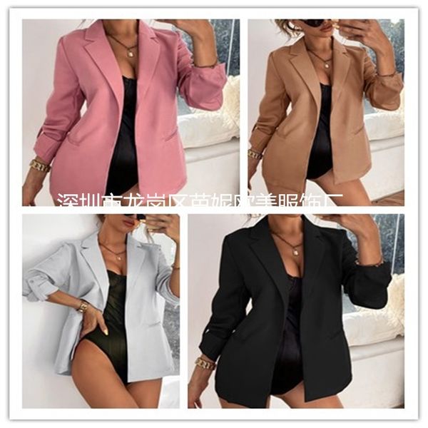 

autumn 2020 casual blazer commuting solid color women's suit coat, White;black