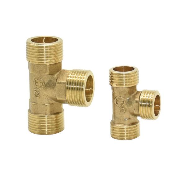 

watering equipments male thread 1/2 3/4 plumbing tee water splitter brass t type connector g1/2 g3/4 threaded pipe fittings 7pcs