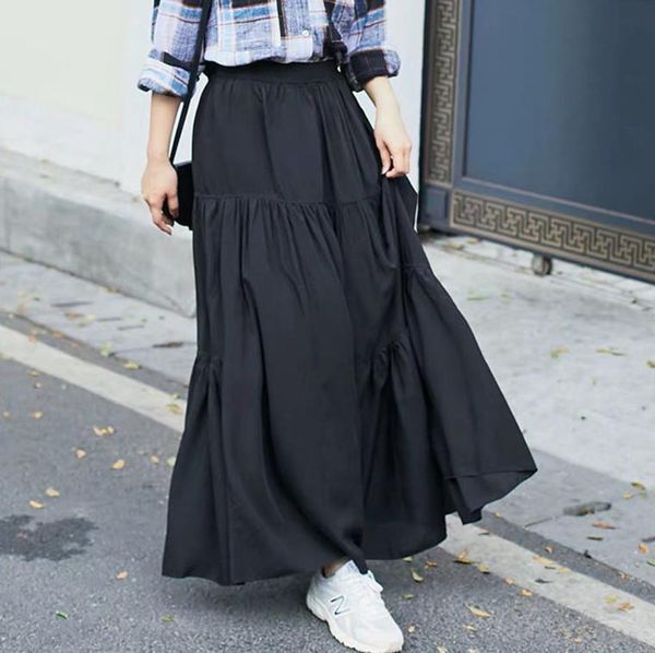 

skirts 5xl 6xl 7xl brand spring autunm women long cotton linen skirt,plus size korea streetwear maxi white yellow vintage, Black