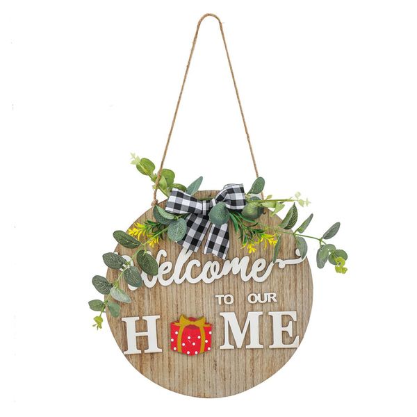 Schild „Welcome Home“ zum Aufhängen für die Haustür, Dekorplatte, runde Hausnummer im Landhausstil, Holzhandwerk, Gartenwanddekoration