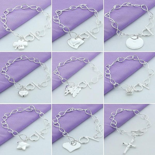 

charm bracelets simple cuff 925 silver cute star heart bracelet for women men, Golden;silver