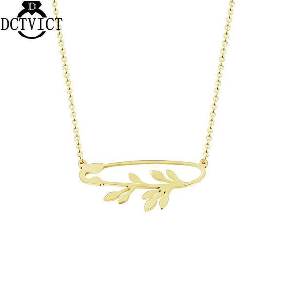 

pendant necklaces 10pcs stainless steel safety pin choker necklace jewelry fashion leaves branch chains women collares vintage, Silver