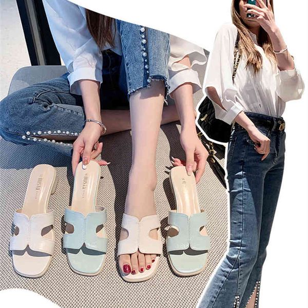 

slippers designer summer fashion simple mid-heel slippers pattern sandals women's drag thick heels 1dyf, Black