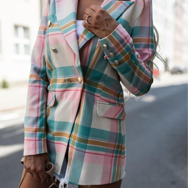 

women's suits & blazers plaid suit jacket single-breasted lapel long-sleeved casual coat 2021 fashion clothing ol work clothes women, White;black