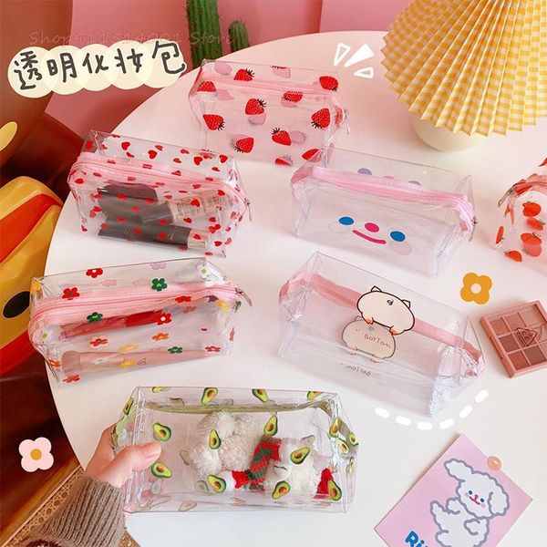 

storage bags pu transparent jelly cosmetic bag girl portable pencil case